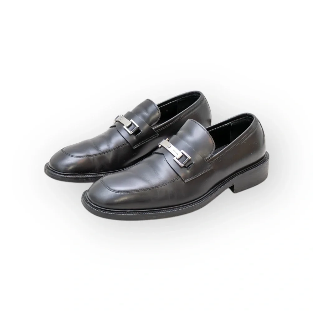Gucci Loafers Men's Black Leather Horsebit Casual Slip On‎ Shoes Size US 9.5 D